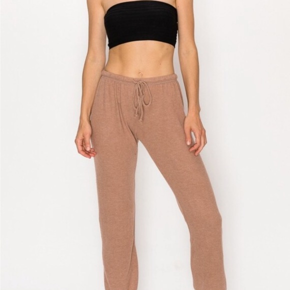 Cozy Matching Pant Hoodie Set Loungewear Tan - Picture 4 of 6